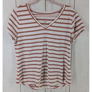 Sonoma Size Large Womens Striped Short Sleeve V Neck Casual Top